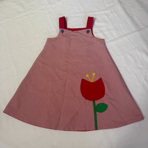 Vintage Mulberry St. Reversible Jumper Dress Size 5 | Red Floral Tulip & Flag - Picture 5 of 8